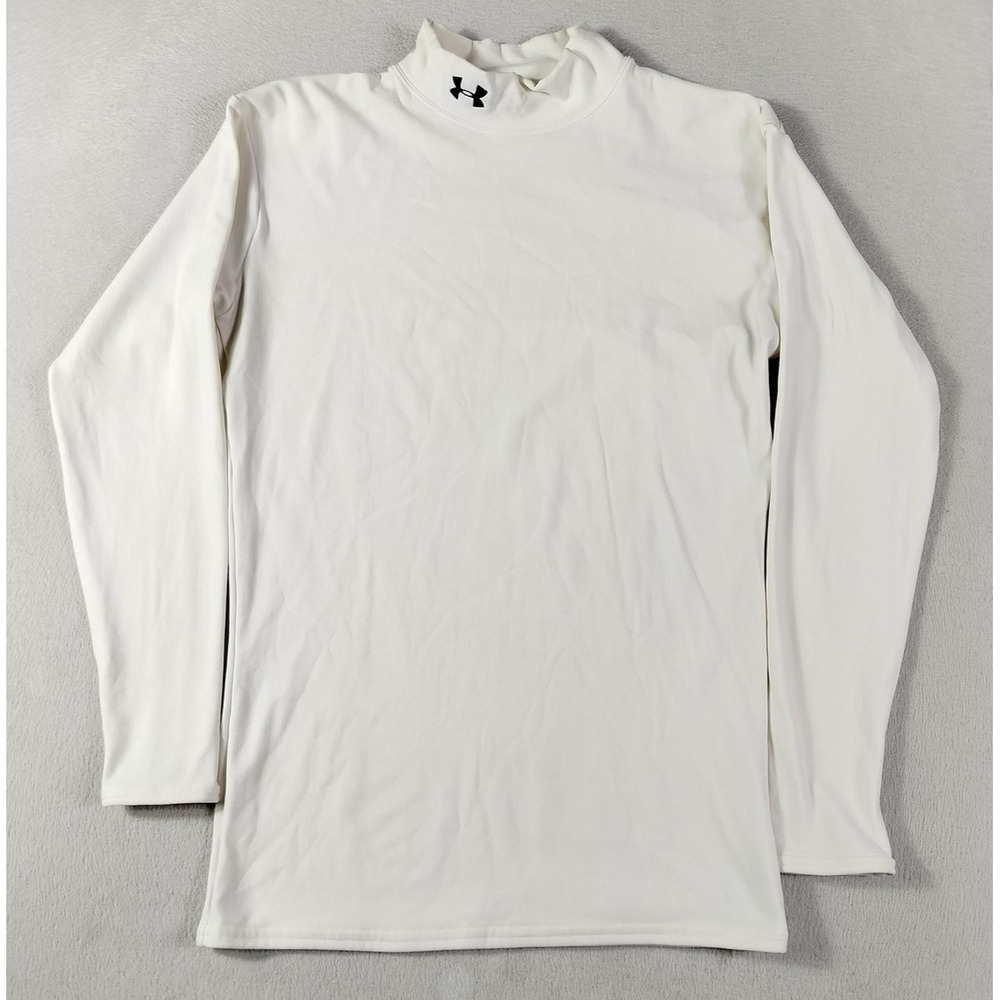 Under Armour Shirt Mens Large White Mock Neck Long Sleeve Athletic Base Layer